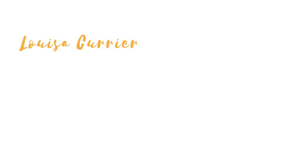 "Louisa Currier" artists logo written in golden orange